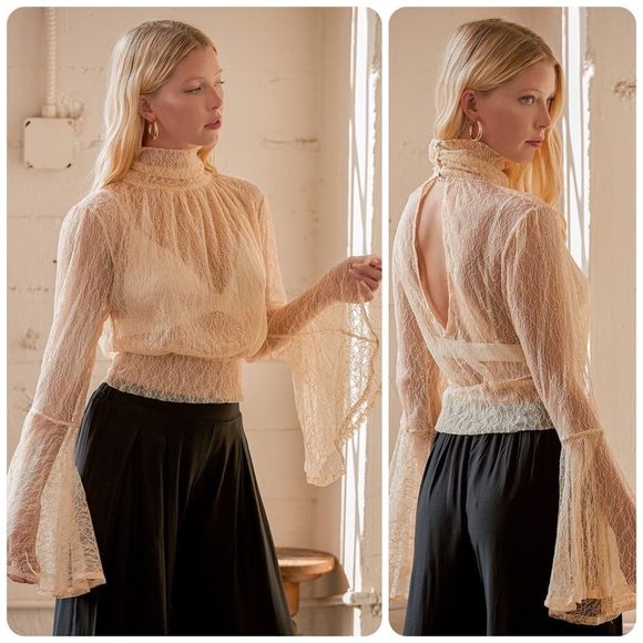 Free People Tops - Free People Rule Breaker Beige Sheer Top